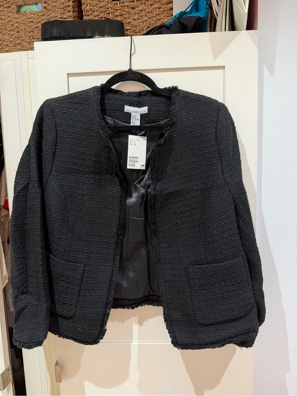 H&M Black Textured Open-Front Blazer Jacket